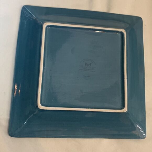 Pier 1 Hand Painted Earthenware Square Heavy Quality Dinner Plate 10 1/2 Inches - Picture 2 of 3
